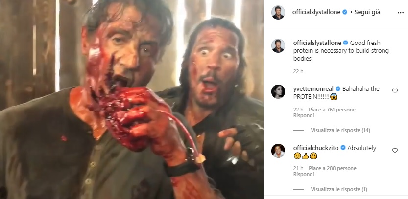 Sylvester Stallone e il video del backstage di Rambo V in cui si “mangia” un cuore