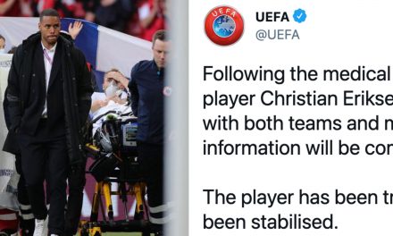 Euro 2020, comunicato Uefa: “Eriksen trasferito in ospedale e stabilizzato”