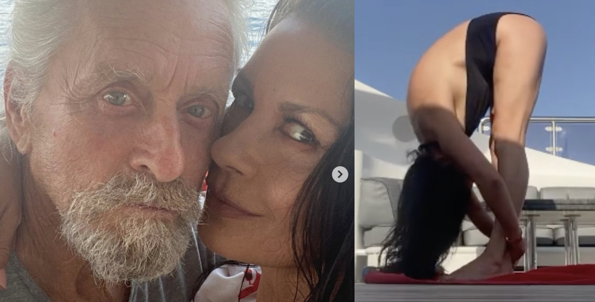 Catherine Zeta-Jones, i baci a Michael Douglas e lo yoga in barca: 51 anni e non dimostrarli