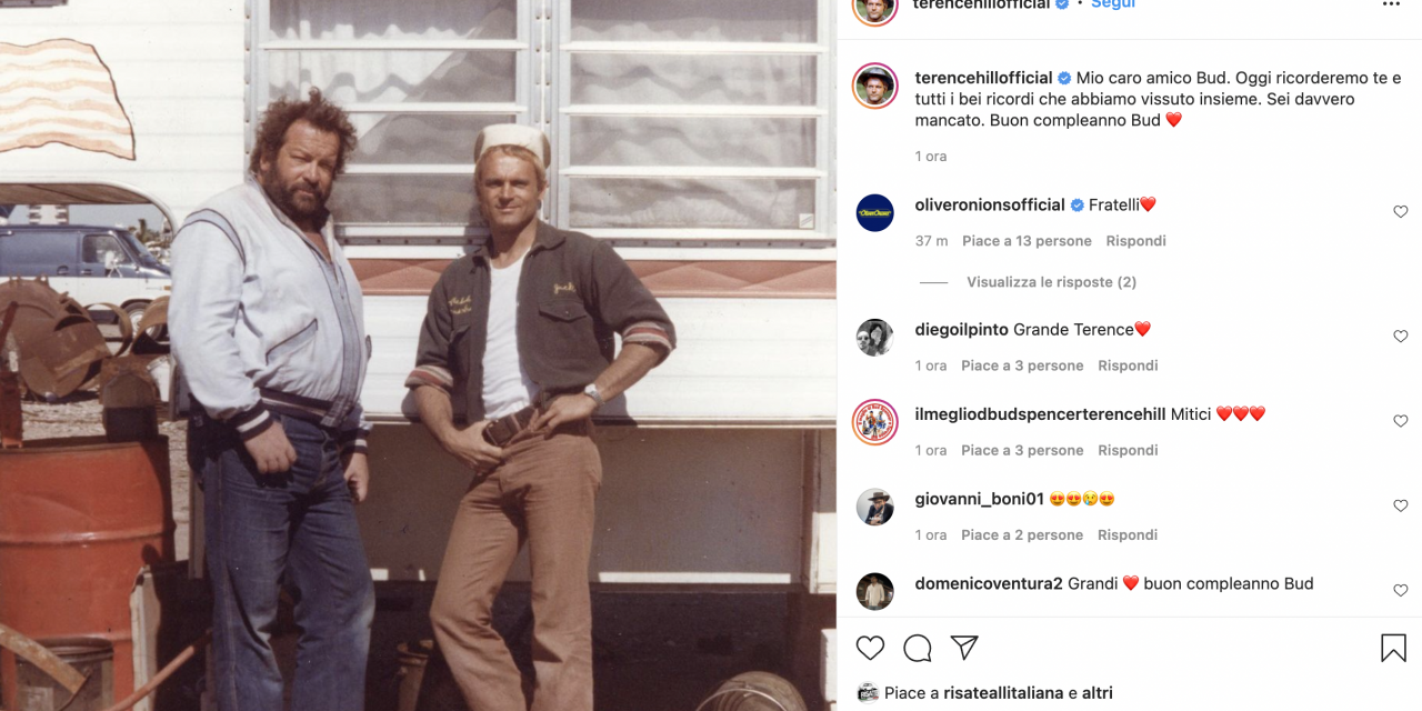 Terence Hill, l’omaggio a Bud Spencer nel giorno del suo compleanno