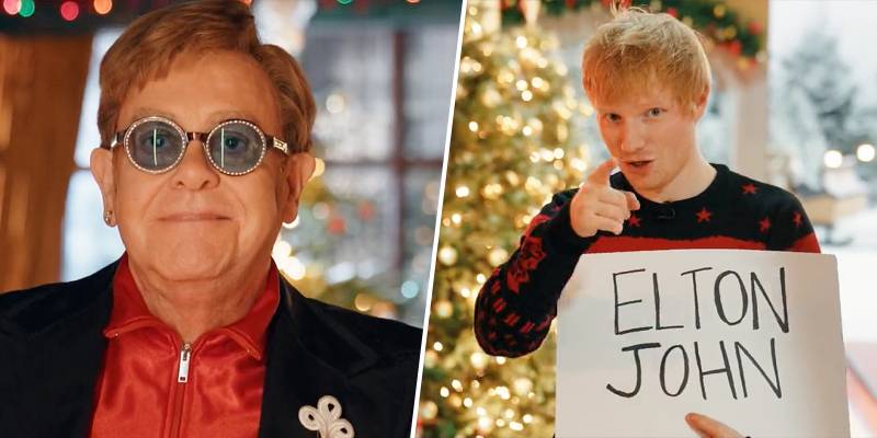 Ed Sheeran ed Elton John ricreano la scena di “Love Actually” e annunciano la loro canzone di Natale
