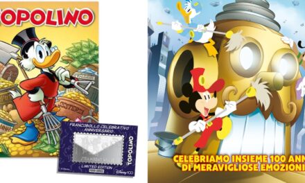 Topolino 3542: disponibile il francobollo celebrativo di Steamboat Willie e l’ultima doppia cover dedicata a Disney 100. I festeggiamenti proseguono con la steelbox “Disney100 – 100 anni di meravigliose emozioni”