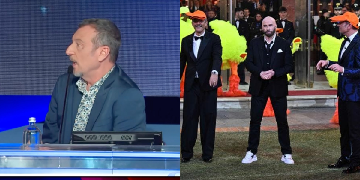 Amadeus sulla gag con Travolta: “Sapeva tutto, nessun tranello. Gli avevamo detto che avremmo voluto giocare con lui”