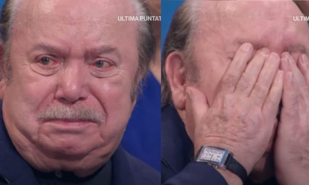 Lino Banfi in lacrime ascoltando la canzone di Cristicchi: “Penso a mia moglie Lucia, ho 89 anni, lasciatemi piangere”
